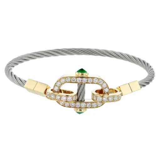 Charriol Bracelets|Bracelets<St Tropez® Mariner Bangle 18KT Emeralds Steel
